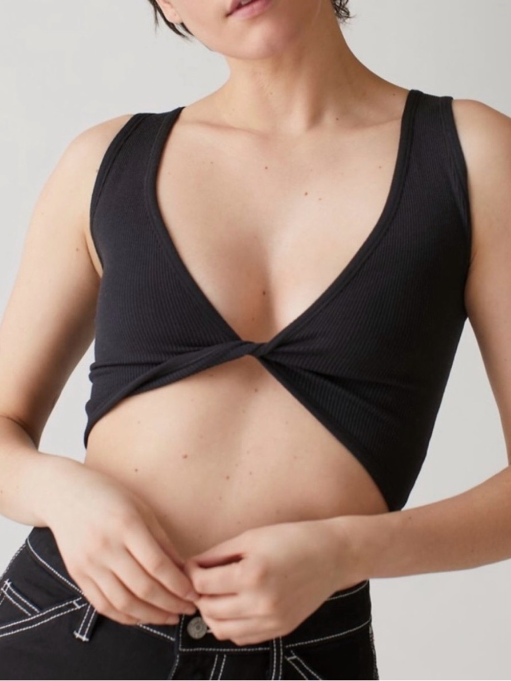 Out From Under Urban Outfitters Twist Front Tank Top Black Ribbed XS S Bra Top